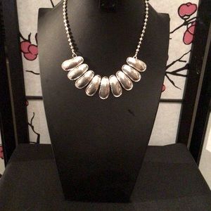 Sterling silver plated, square ball chain,  bib necklace